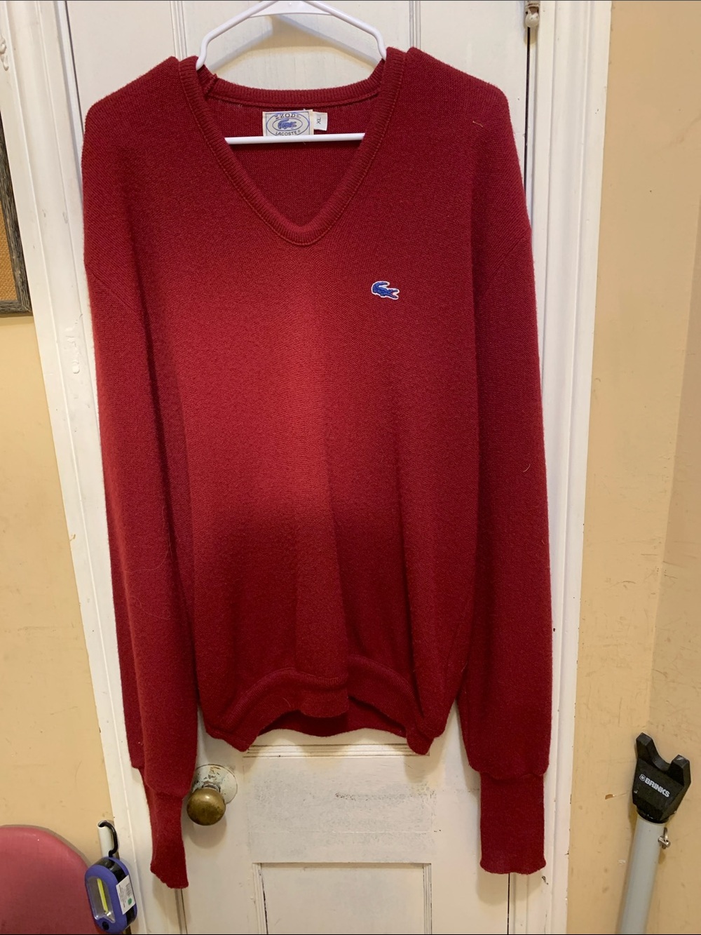 Lacoste Men's V-Neck Burgundy Sweater